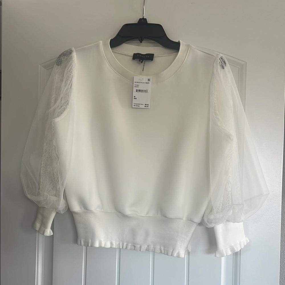 Elegant White Lace Sleeve Top